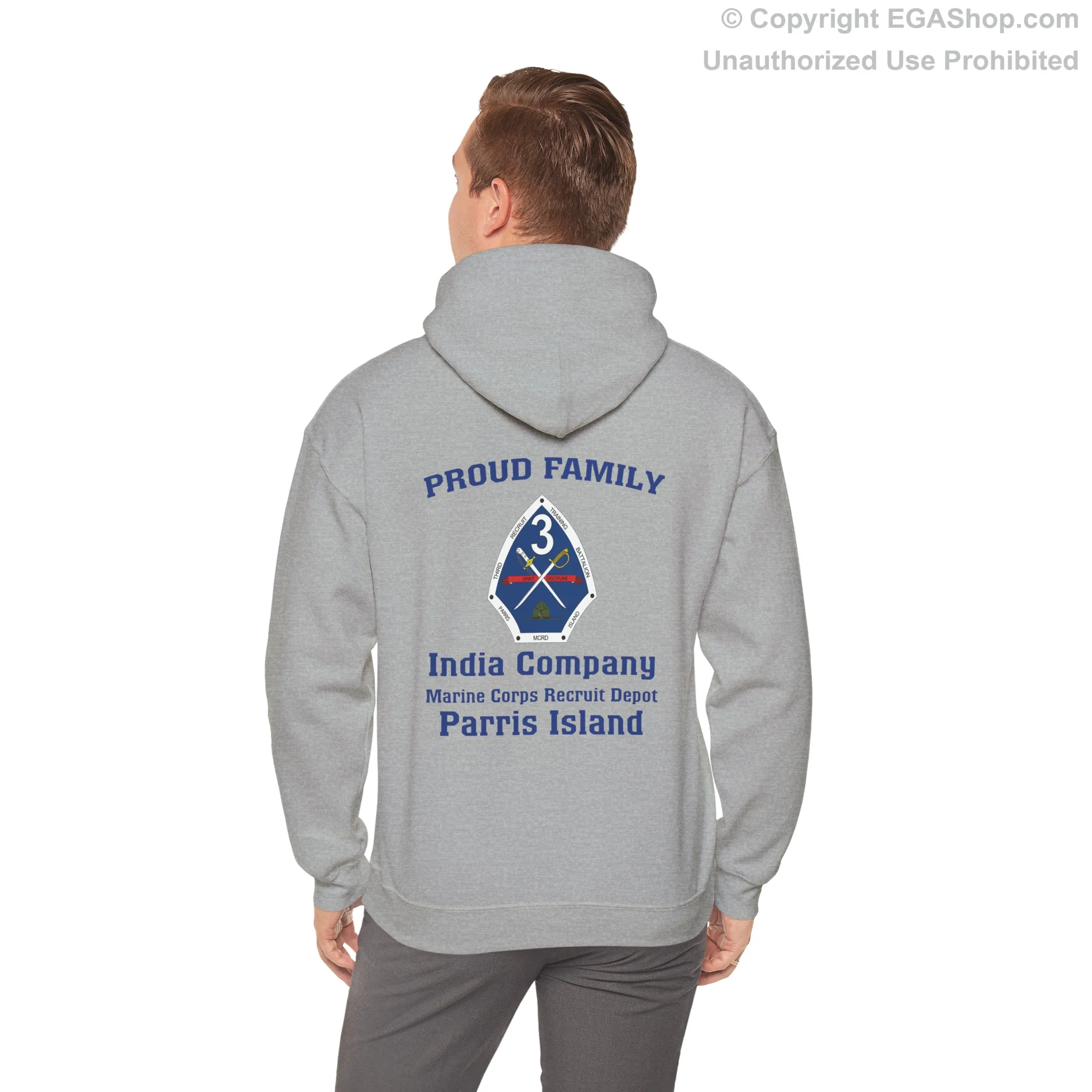 Hoodie: India Co. MCRD Parris Island (3rd Battalion Crest on BACK)