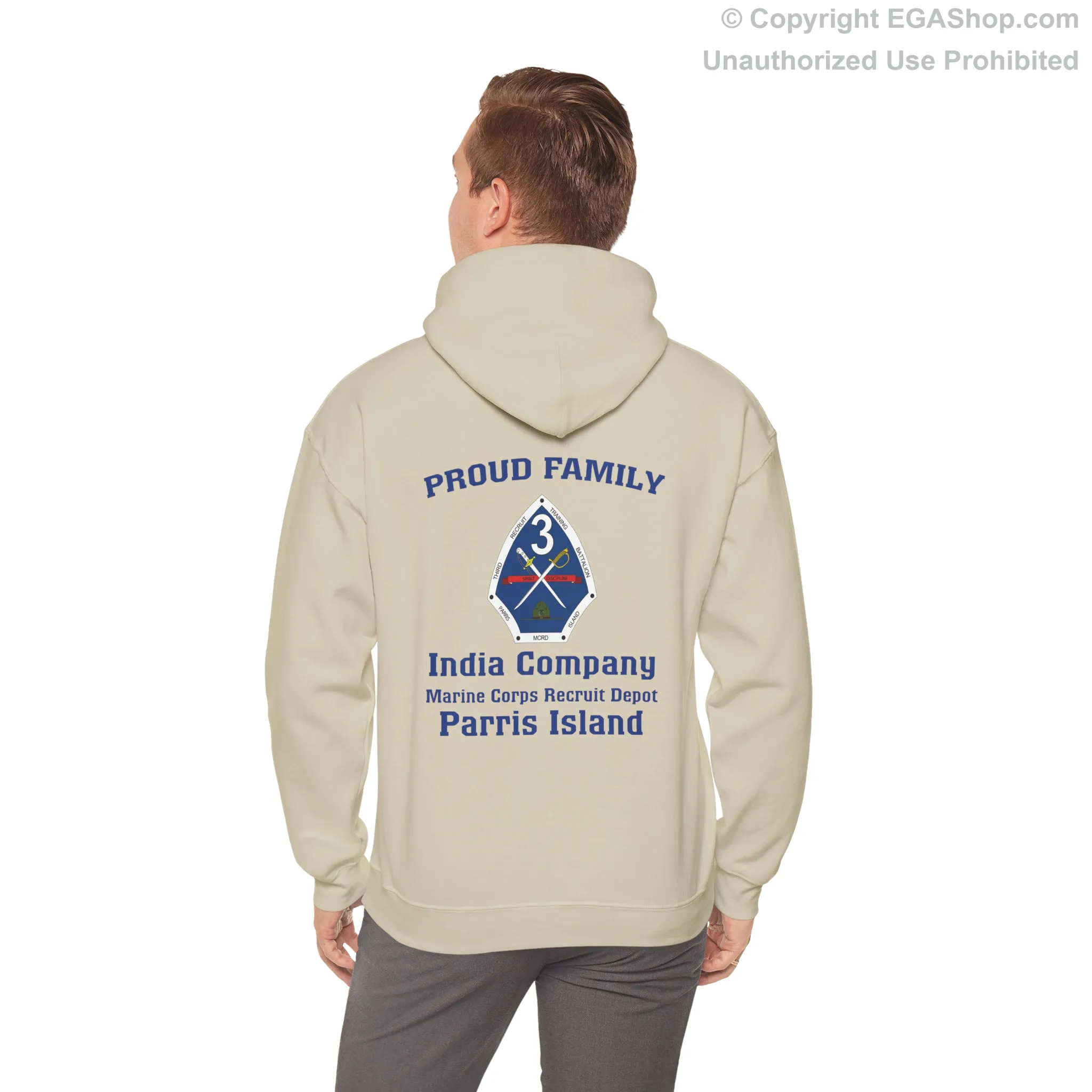 Hoodie: India Co. MCRD Parris Island (3rd Battalion Crest on BACK)