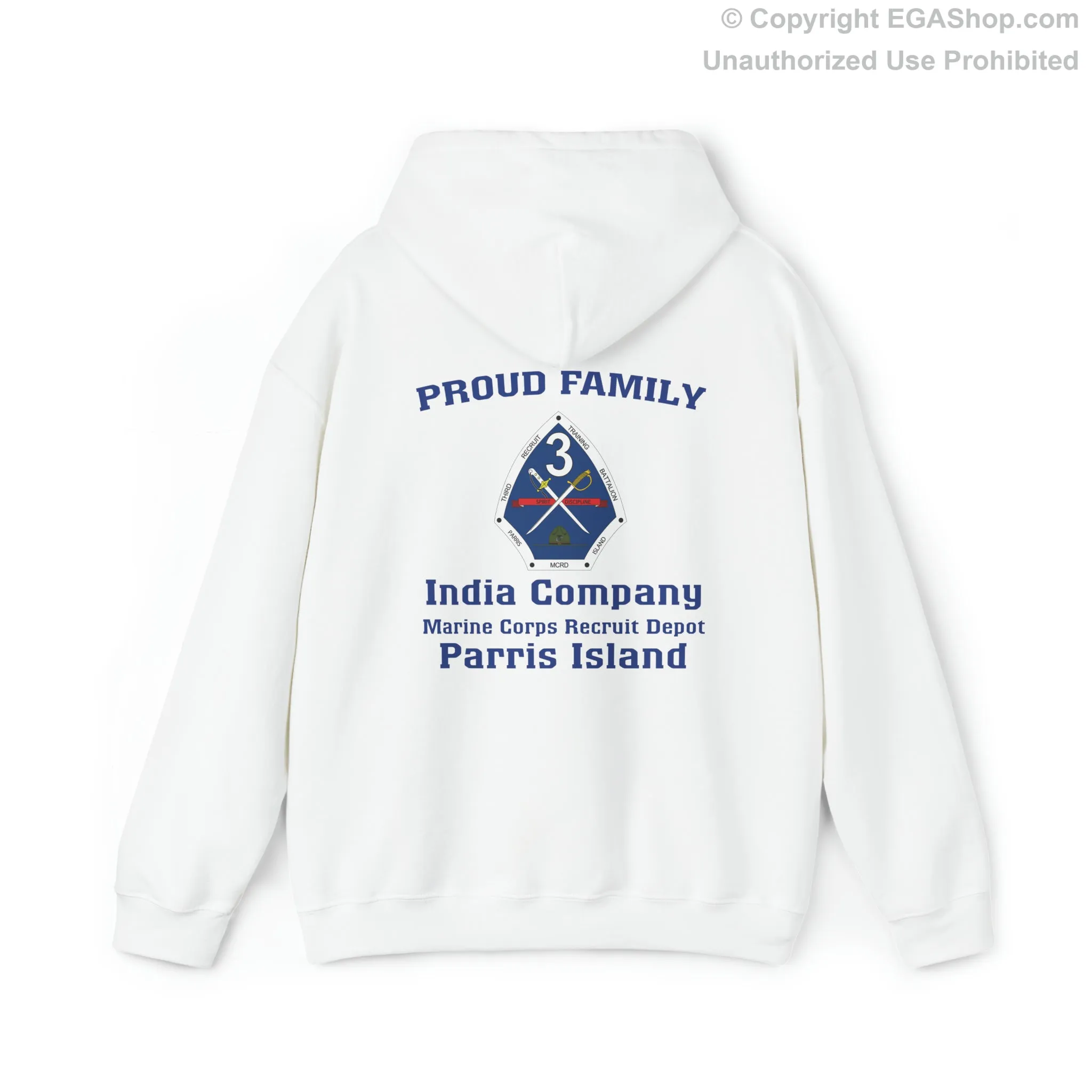 Hoodie: India Co. MCRD Parris Island (3rd Battalion Crest on BACK)