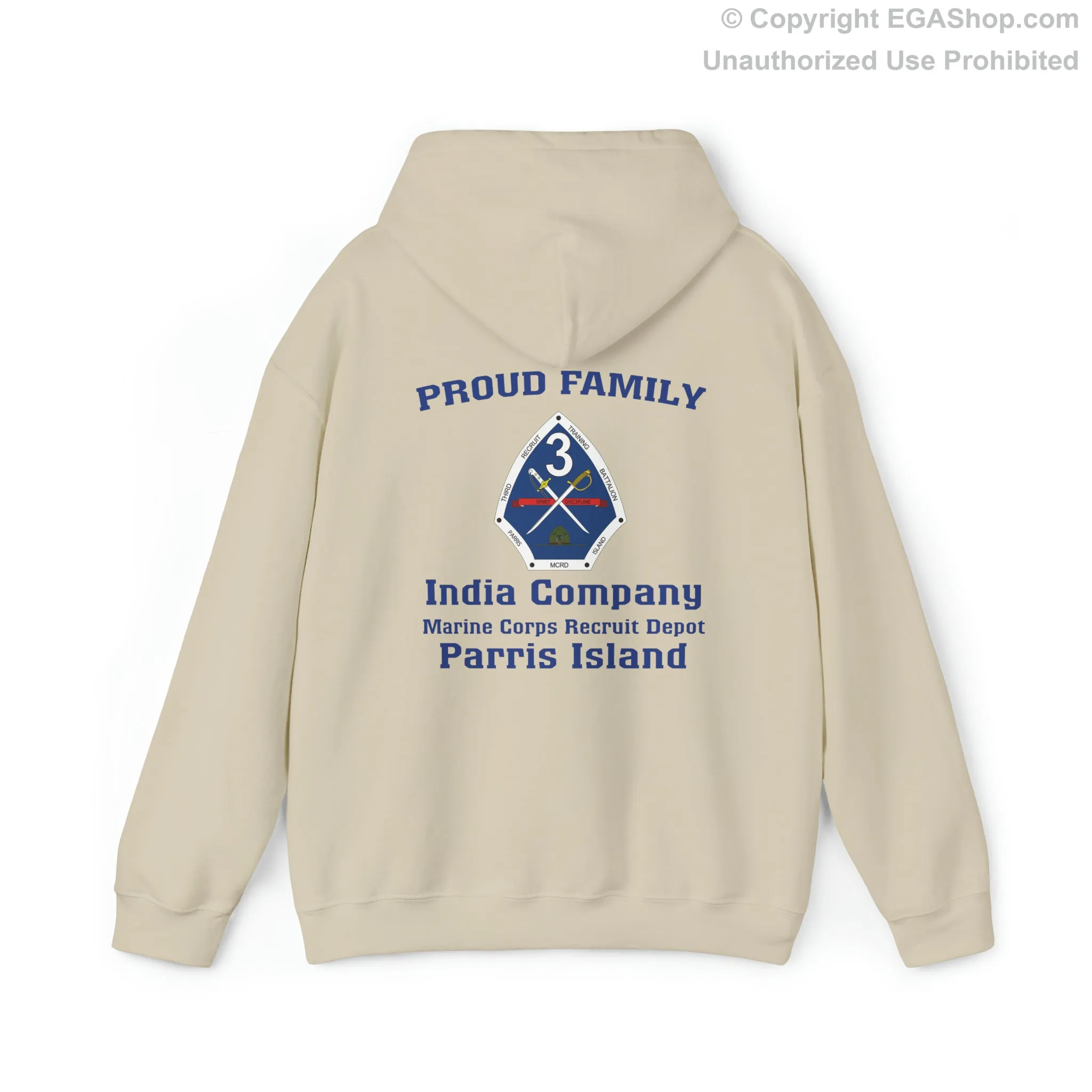 Hoodie: India Co. MCRD Parris Island (3rd Battalion Crest on BACK)