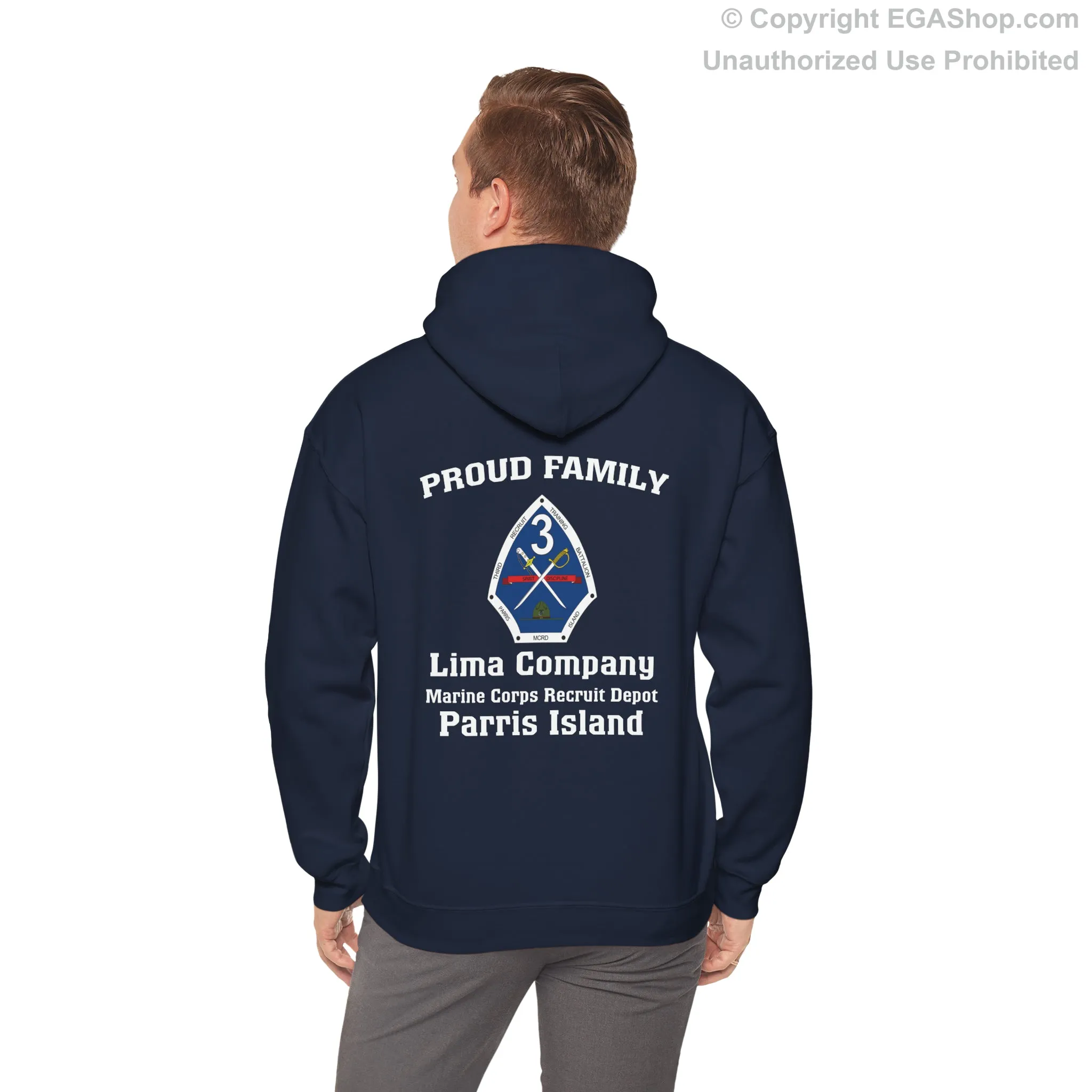 Hoodie: Lima Co. MCRD Parris Island (3rd Battalion Crest on BACK)