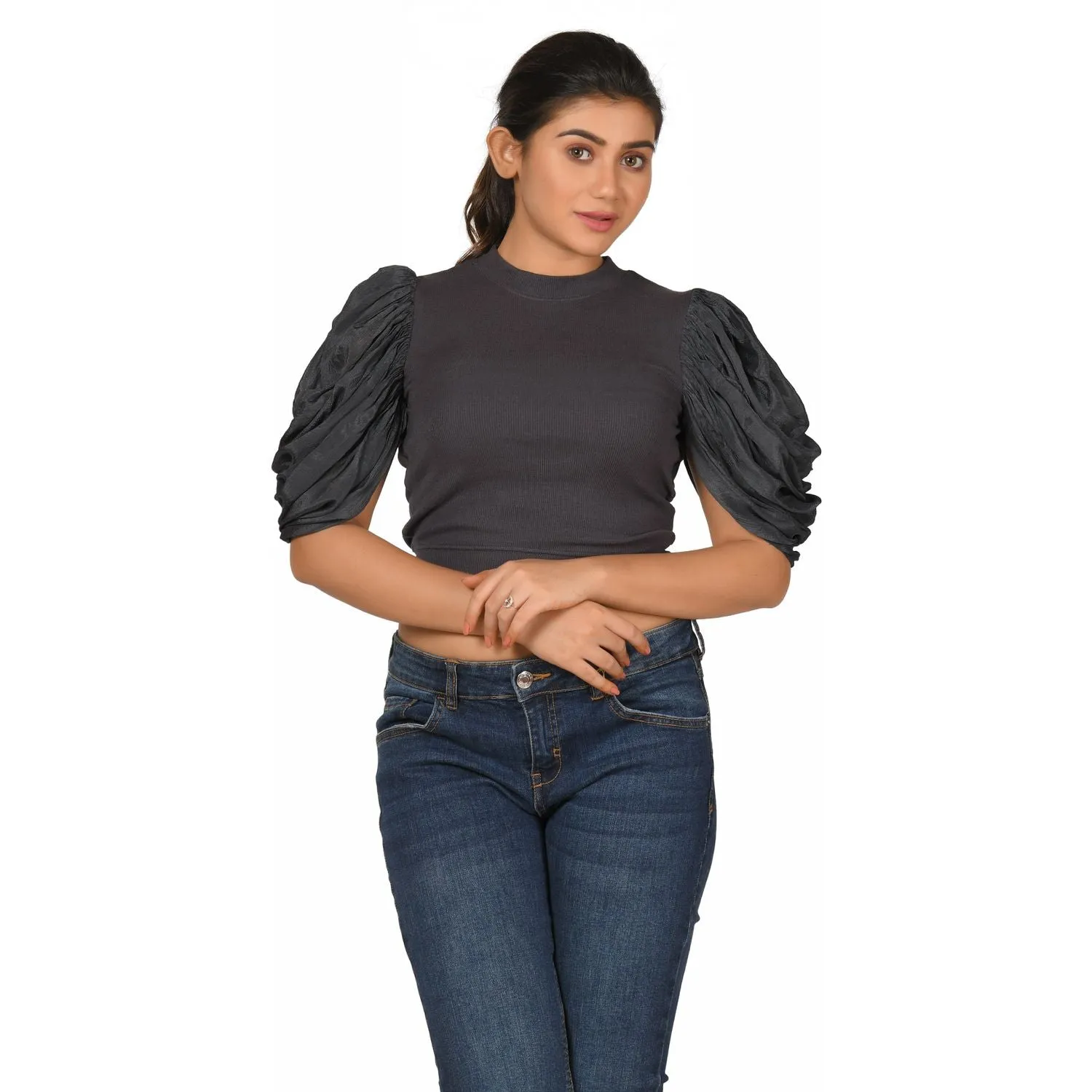 Hosiery Blouses - Mesh Pleated Sleeves