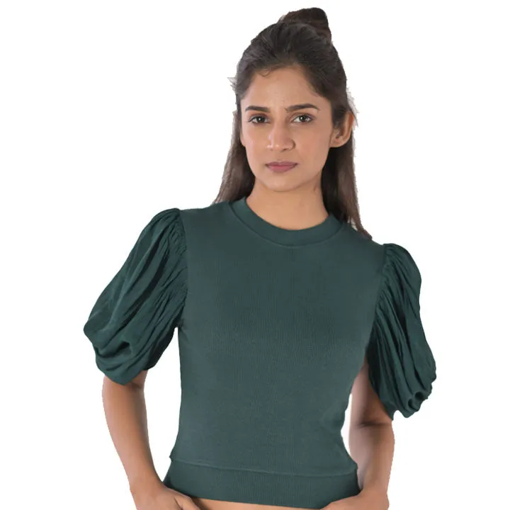 Hosiery Blouses - Mesh Pleated Sleeves