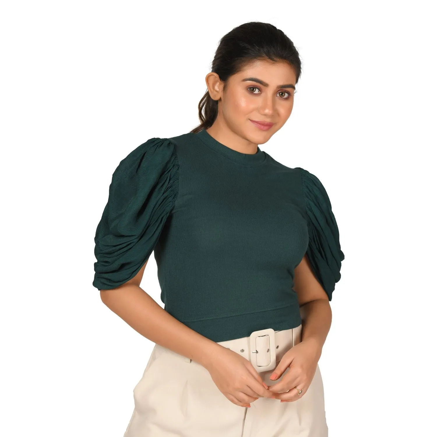 Hosiery Blouses - Mesh Pleated Sleeves