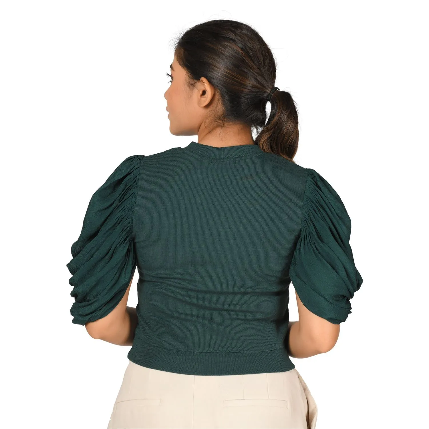 Hosiery Blouses - Mesh Pleated Sleeves