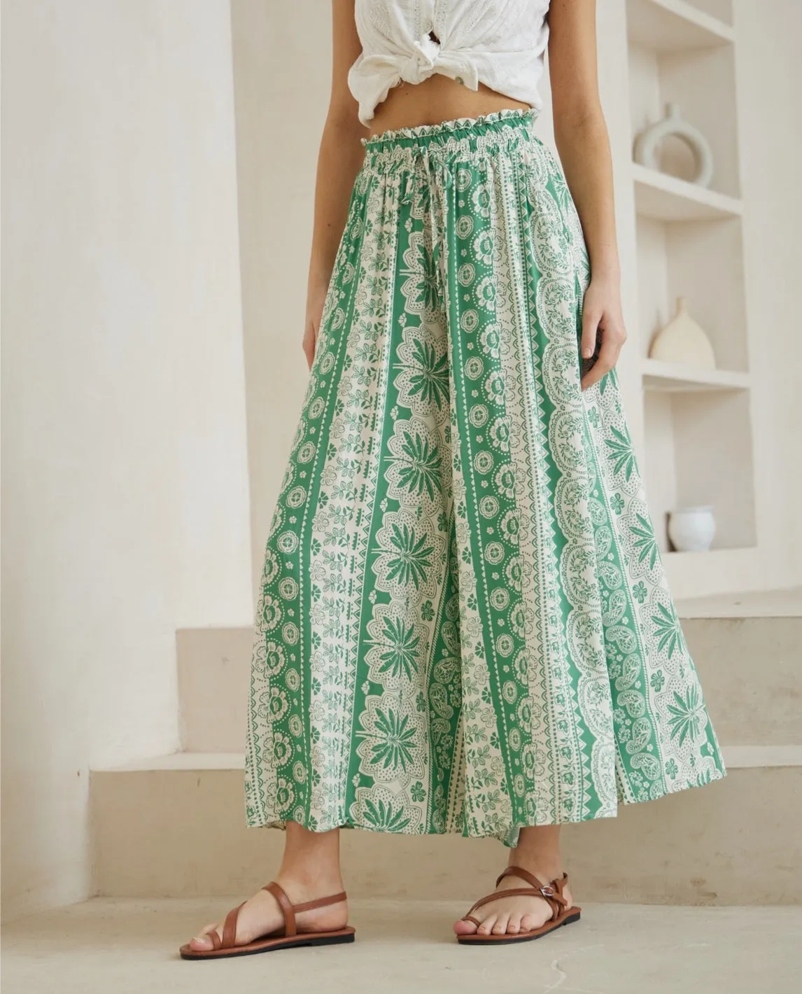 Iris Maxi Palazzo Pants with Drawstring Waist Wide Leg - Catarina