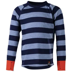 Kids Merino Blend 200 Long Sleeve Crew (Stripey Navy/Sky)