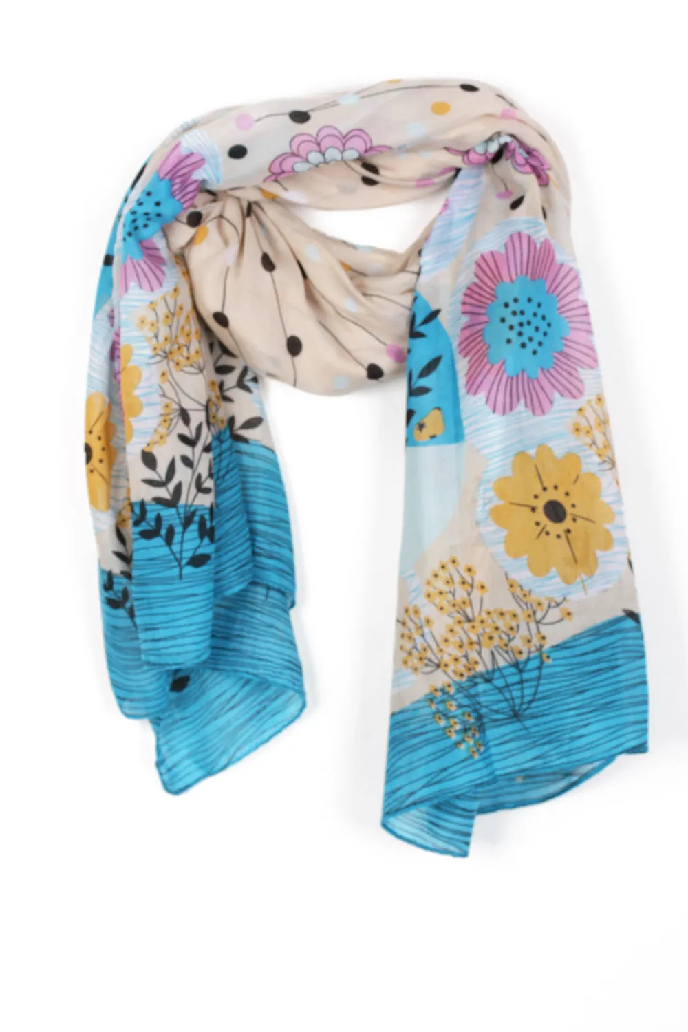 Large Neon Colour Floral Print Voile Scarf