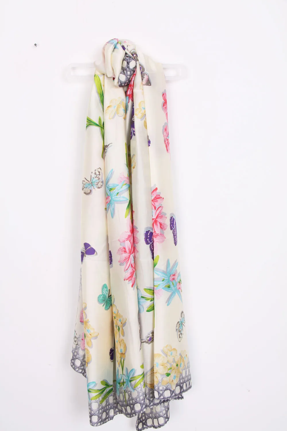 Large Silky Butterfly and Floral Print Scarf