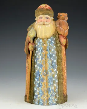 Leaf Series Russian Santa Blue and gold with Bear