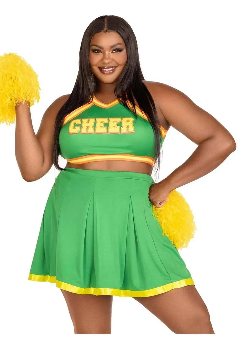 Leg Avenue Bring It Baddie Set Top with Cheer Logo, Pleated Skirt and Pom Pom (3 Piece) - 1x/2x