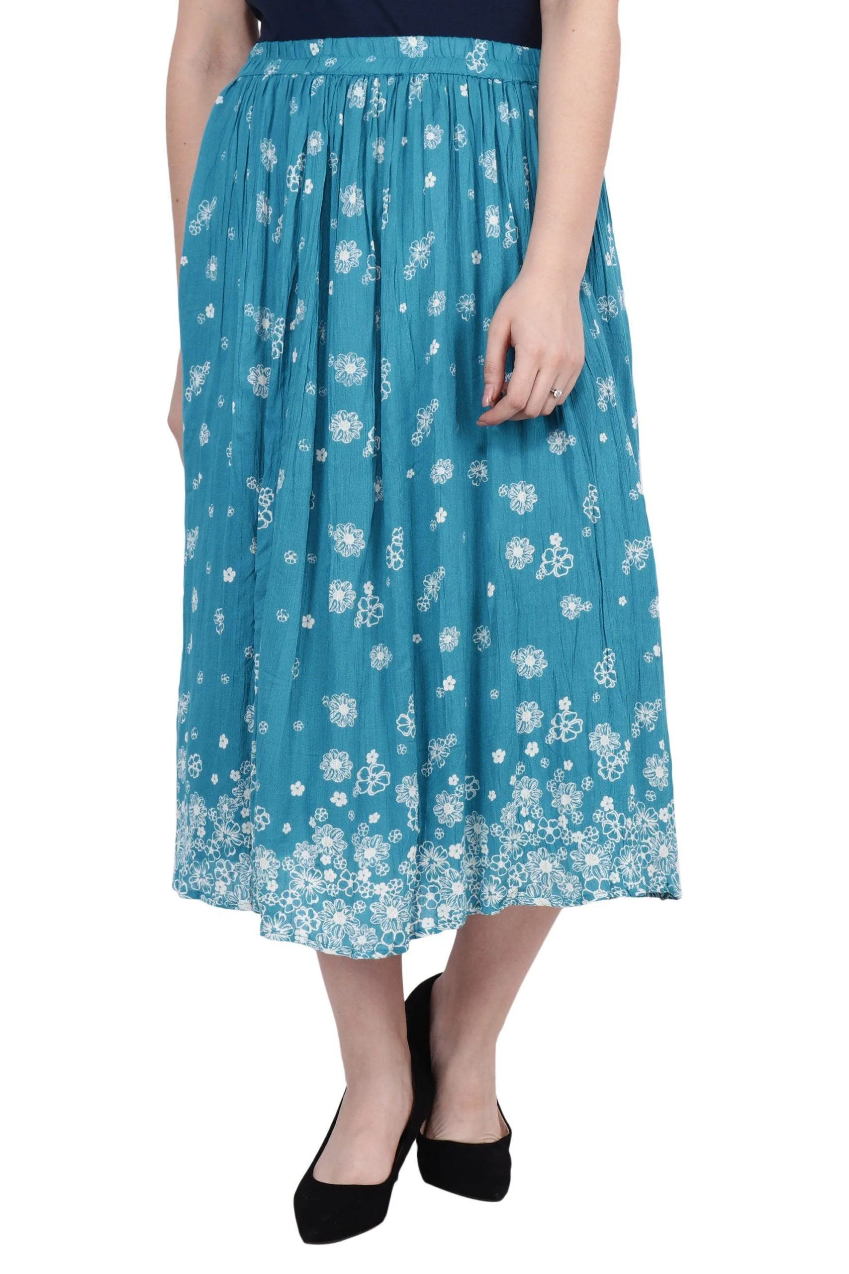 Light Blue Floral Printed Woven Skirt