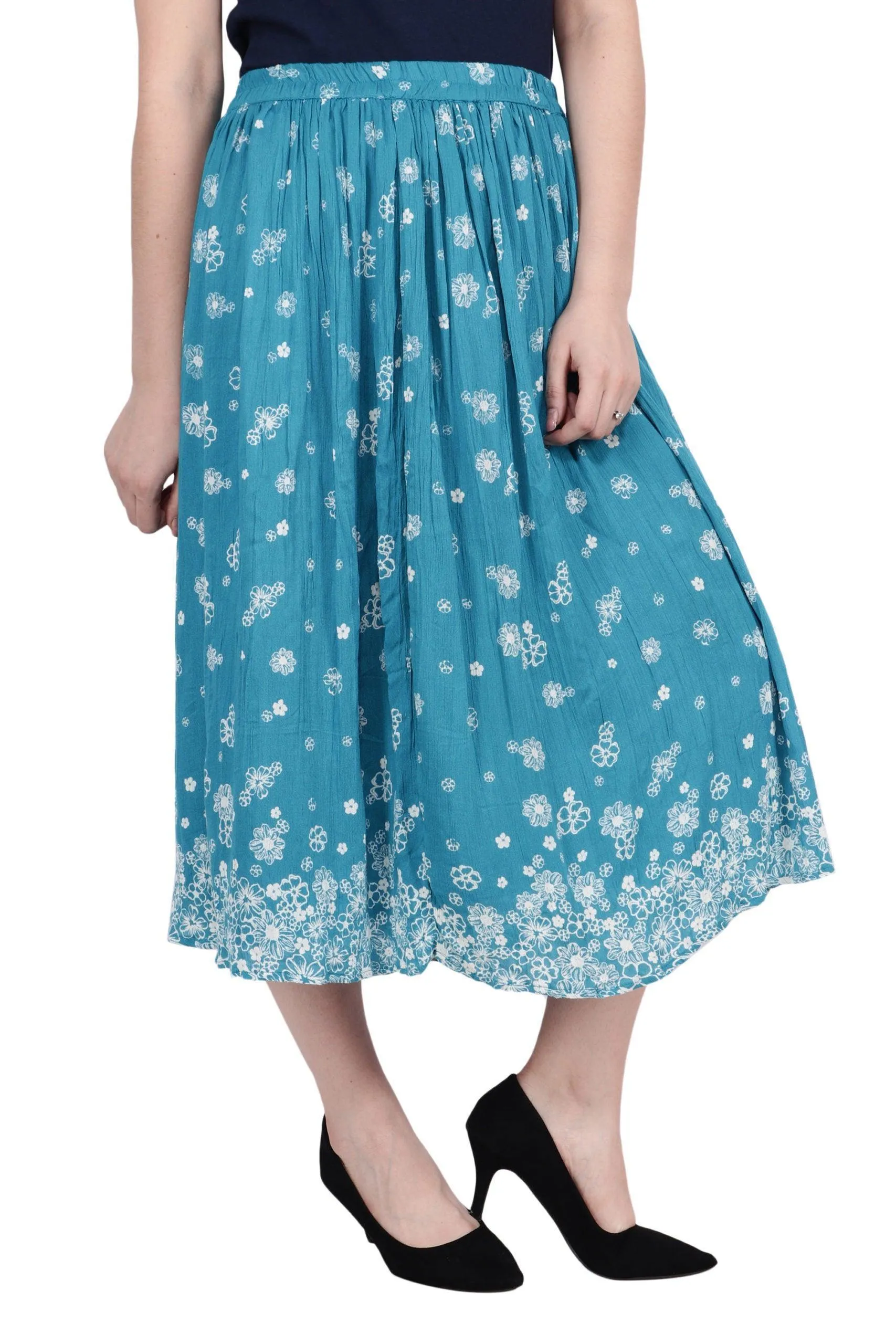 Light Blue Floral Printed Woven Skirt