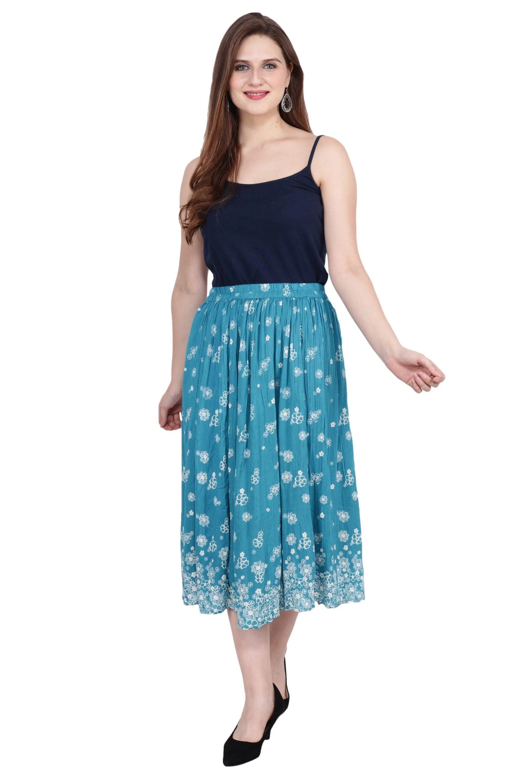 Light Blue Floral Printed Woven Skirt