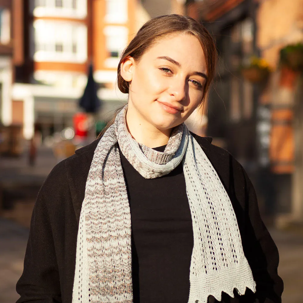 Linear Pattern Cotton Metallic Scarf - Dove/Bronze