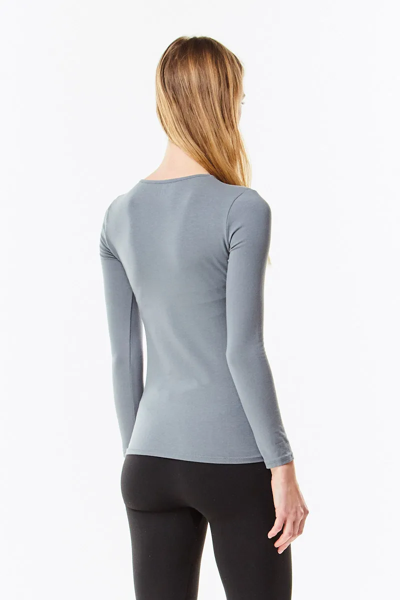 Long Sleeve Charcoal Cotton Layering Shell Top