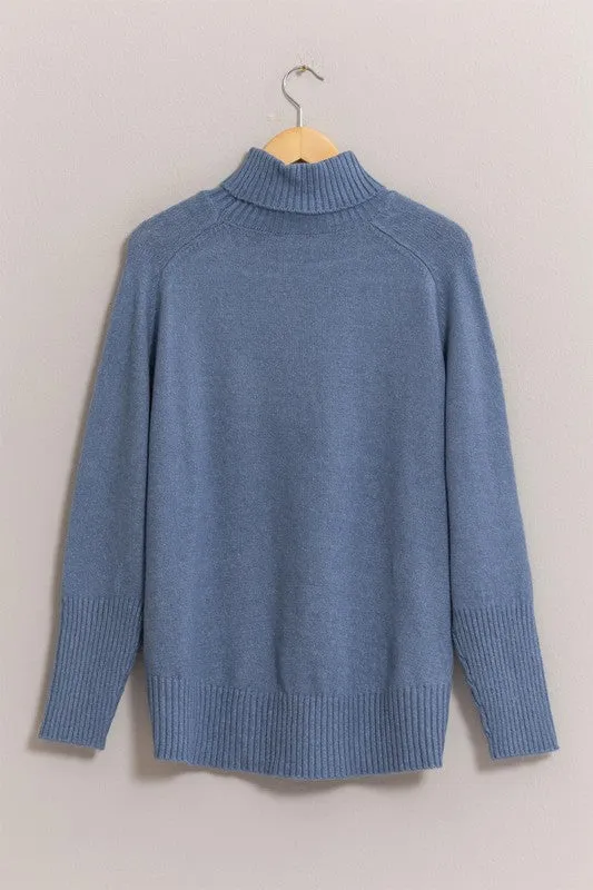 Long Turtle Neck Sweater - Blue