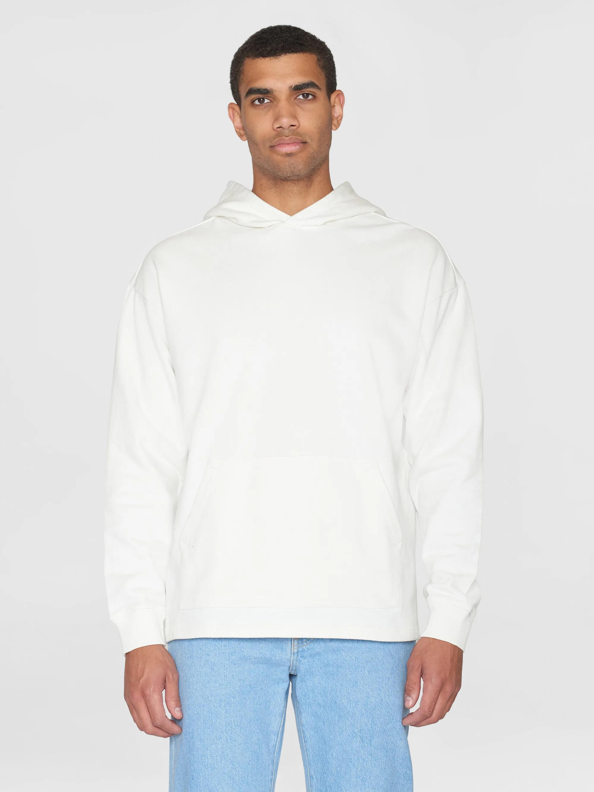 Loose fit hood sweat with logo chest print - GOTS/Vegan - Egret