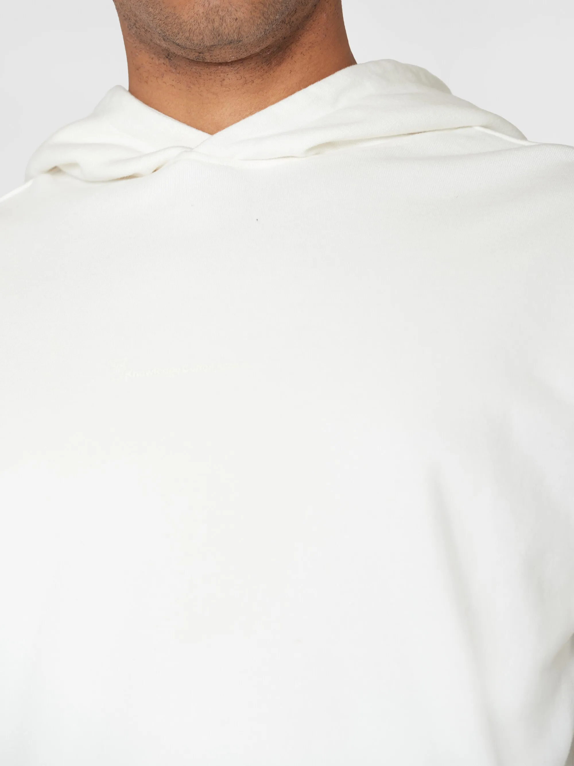 Loose fit hood sweat with logo chest print - GOTS/Vegan - Egret