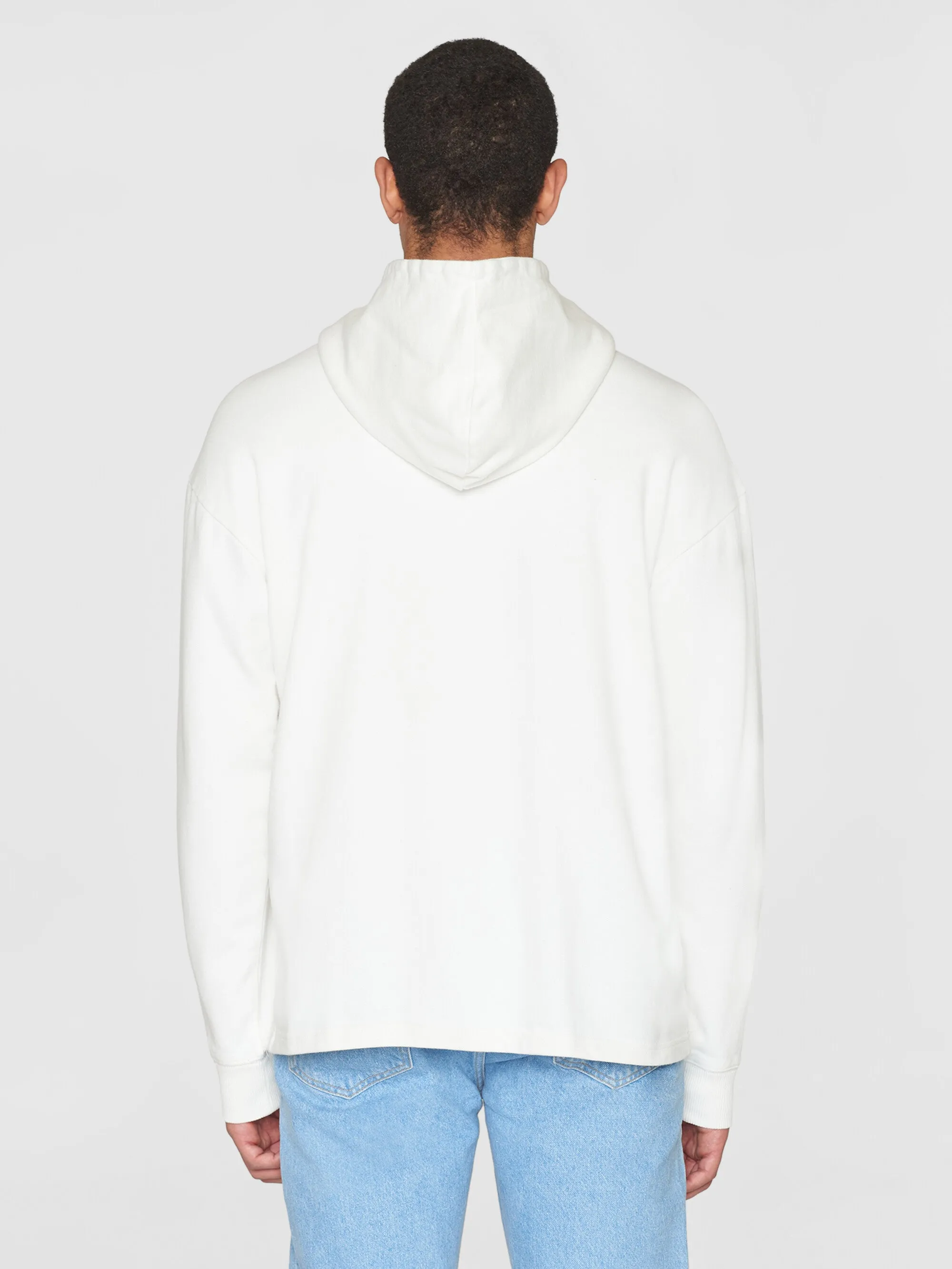 Loose fit hood sweat with logo chest print - GOTS/Vegan - Egret