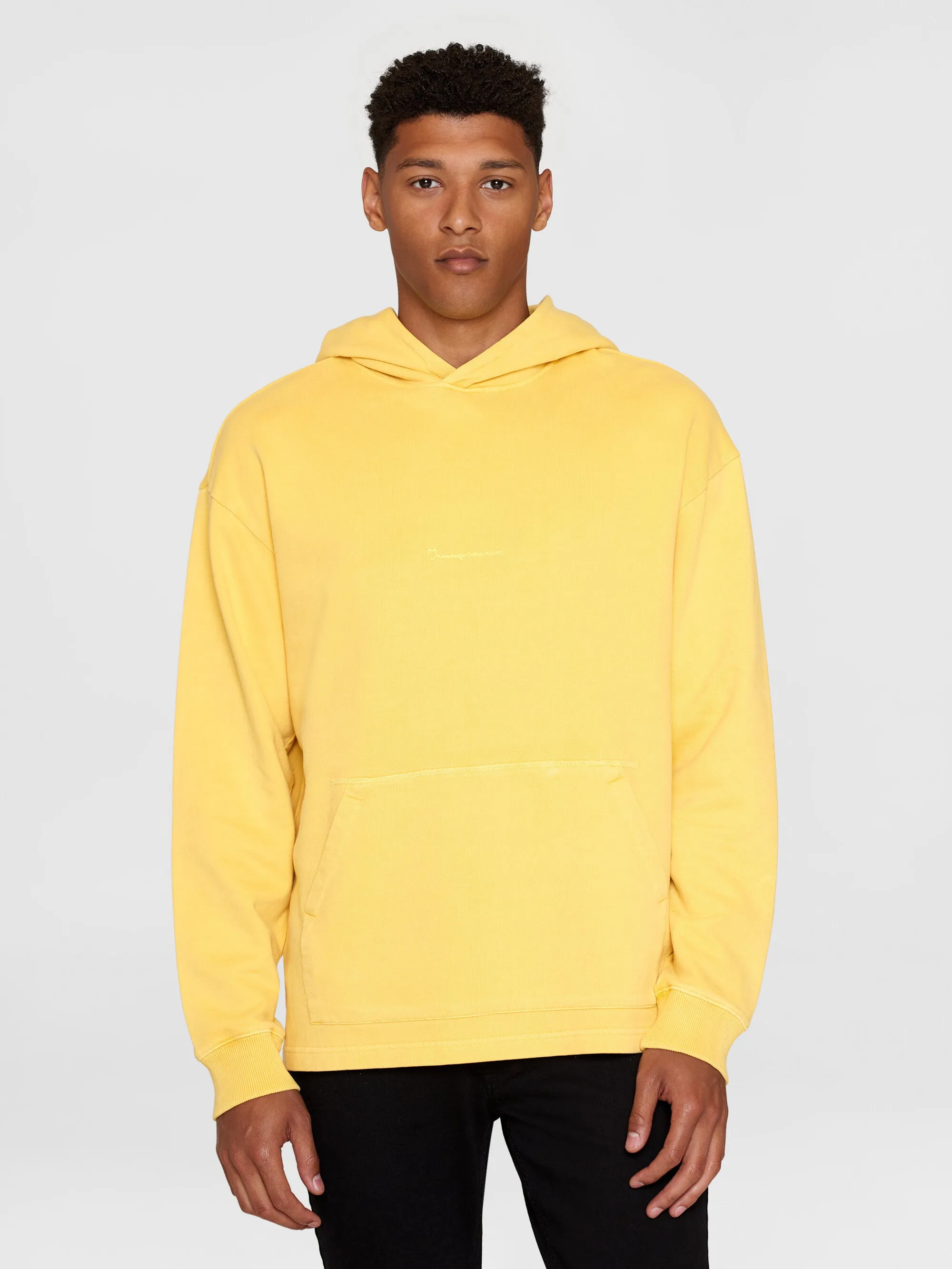 Loose fit hood sweat with logo chest print - GOTS/Vegan - Misted Yellow