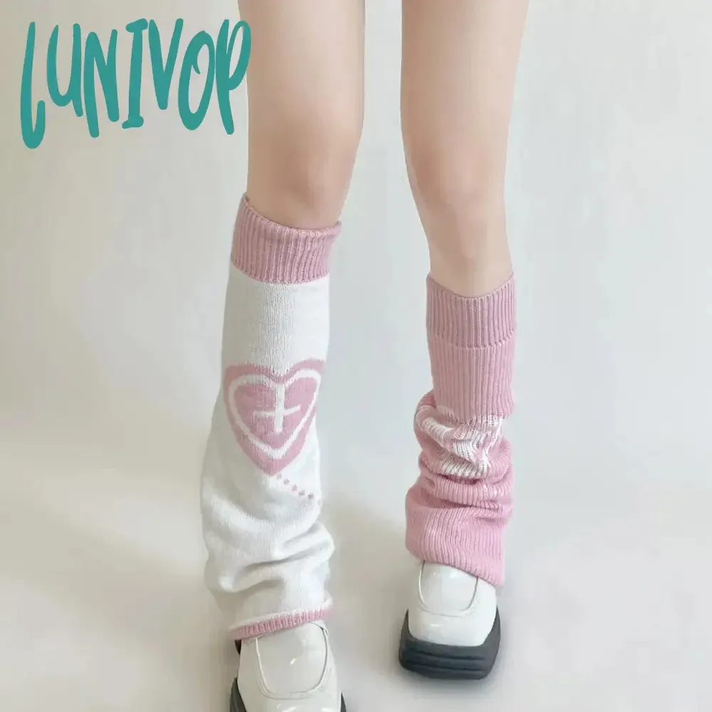 Lunivop Double Knitted Leg Cover Love Cross Hot Girl Y2k Wide Leg Socks Polyester Punk Leg Warmers  Harajuku Y2K Gothic AB Leg Socks