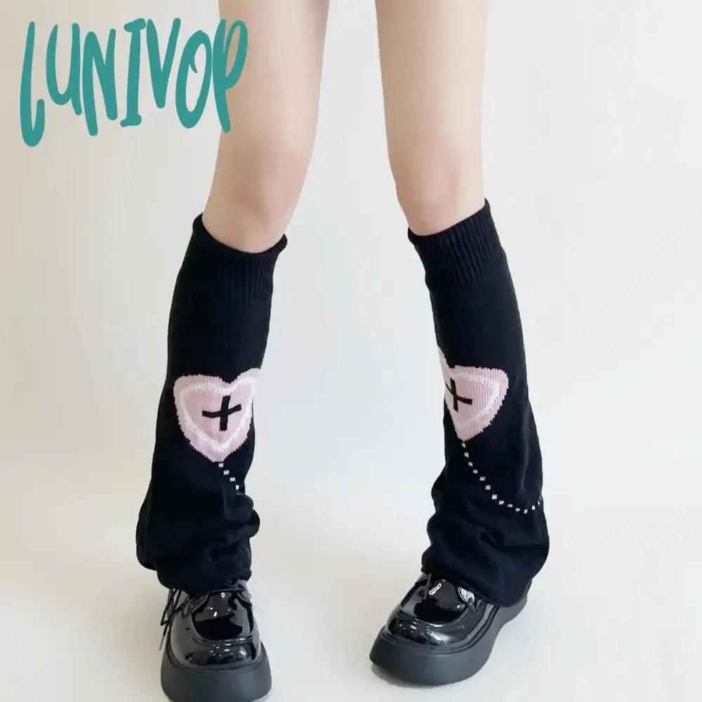 Lunivop Double Knitted Leg Cover Love Cross Hot Girl Y2k Wide Leg Socks Polyester Punk Leg Warmers  Harajuku Y2K Gothic AB Leg Socks