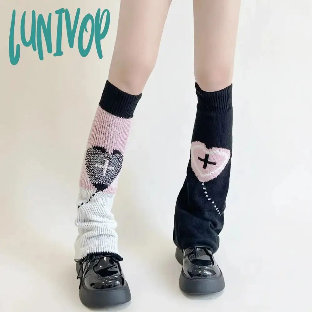 Lunivop Double Knitted Leg Cover Love Cross Hot Girl Y2k Wide Leg Socks Polyester Punk Leg Warmers  Harajuku Y2K Gothic AB Leg Socks