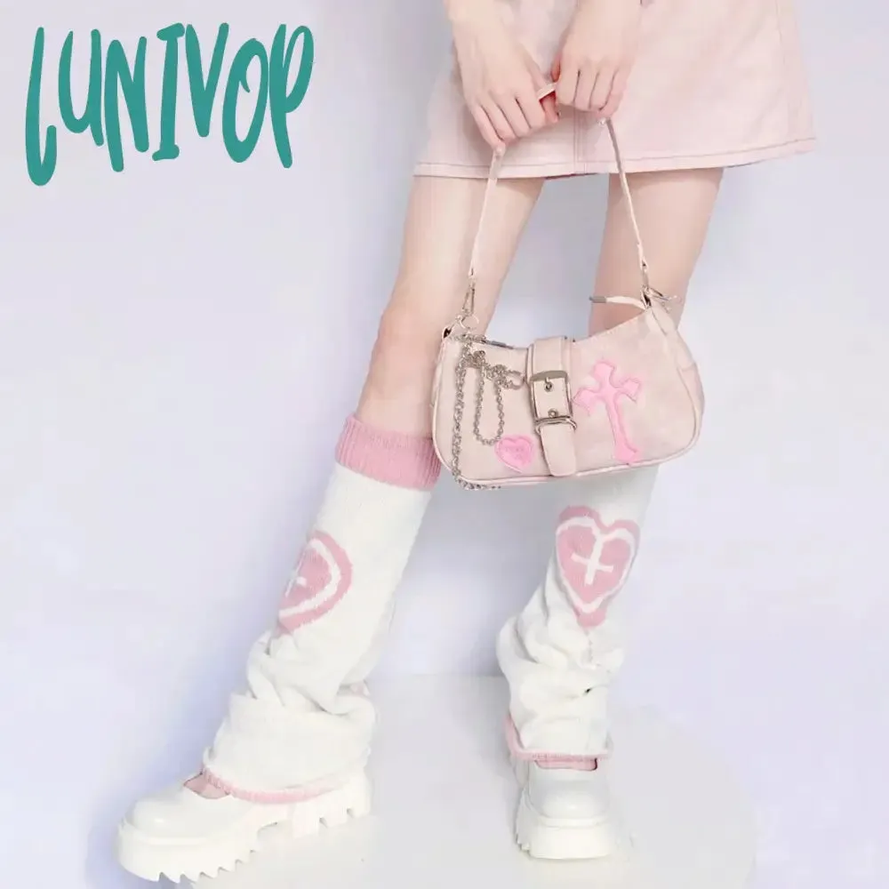 Lunivop Double Knitted Leg Cover Love Cross Hot Girl Y2k Wide Leg Socks Polyester Punk Leg Warmers  Harajuku Y2K Gothic AB Leg Socks