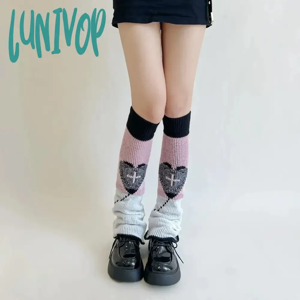 Lunivop Double Knitted Leg Cover Love Cross Hot Girl Y2k Wide Leg Socks Polyester Punk Leg Warmers  Harajuku Y2K Gothic AB Leg Socks