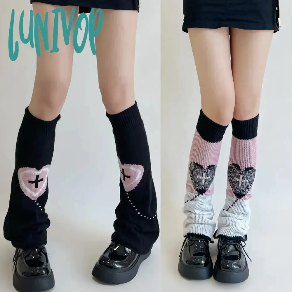 Lunivop Double Knitted Leg Cover Love Cross Hot Girl Y2k Wide Leg Socks Polyester Punk Leg Warmers  Harajuku Y2K Gothic AB Leg Socks