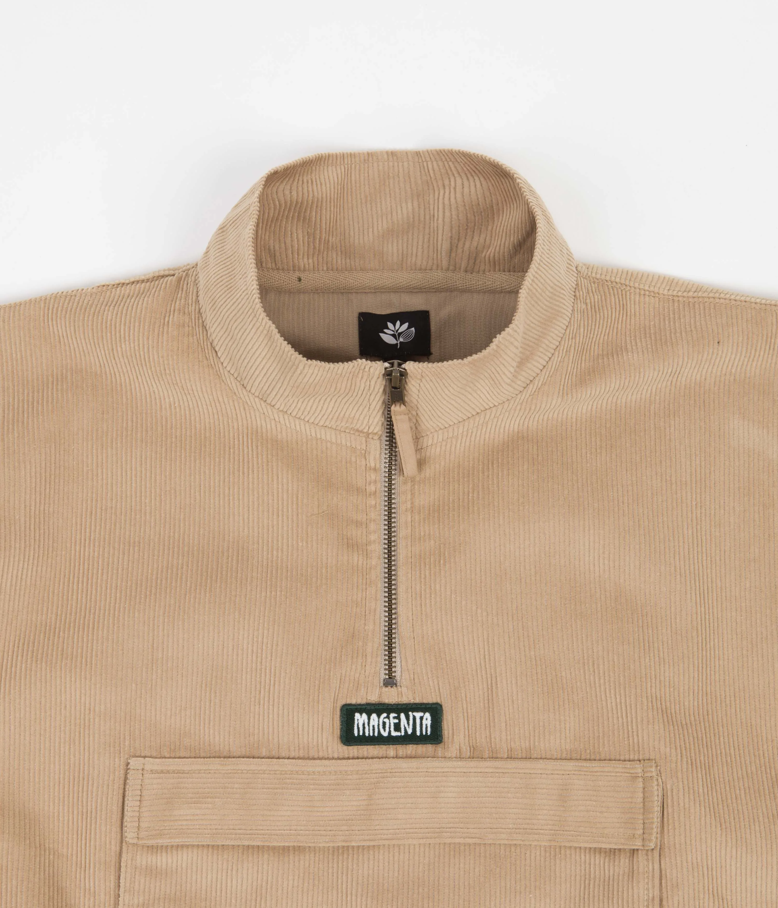 Magenta Corduroy Kangoo Neckzip Sweatshirt - Beige