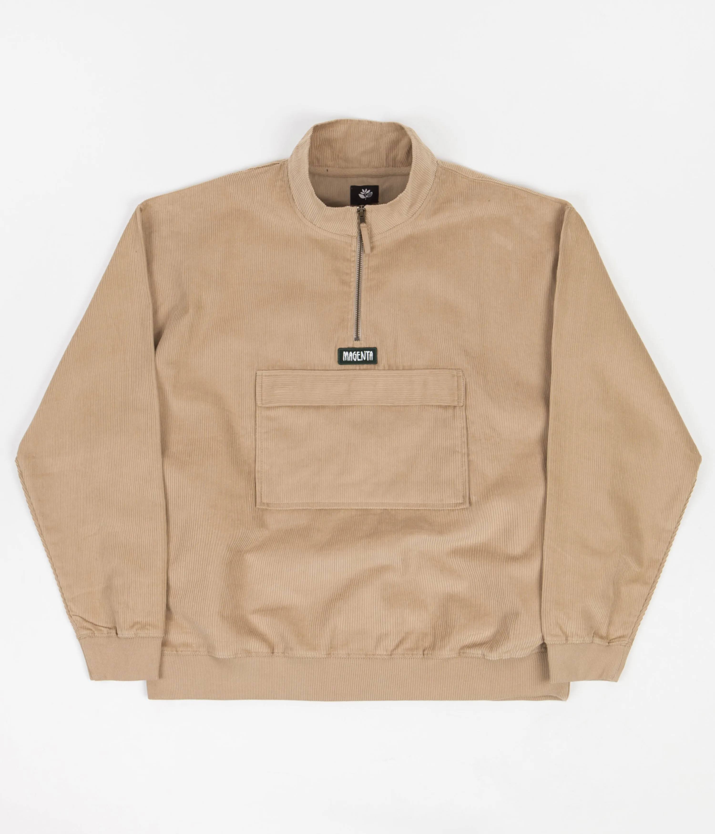 Magenta Corduroy Kangoo Neckzip Sweatshirt - Beige