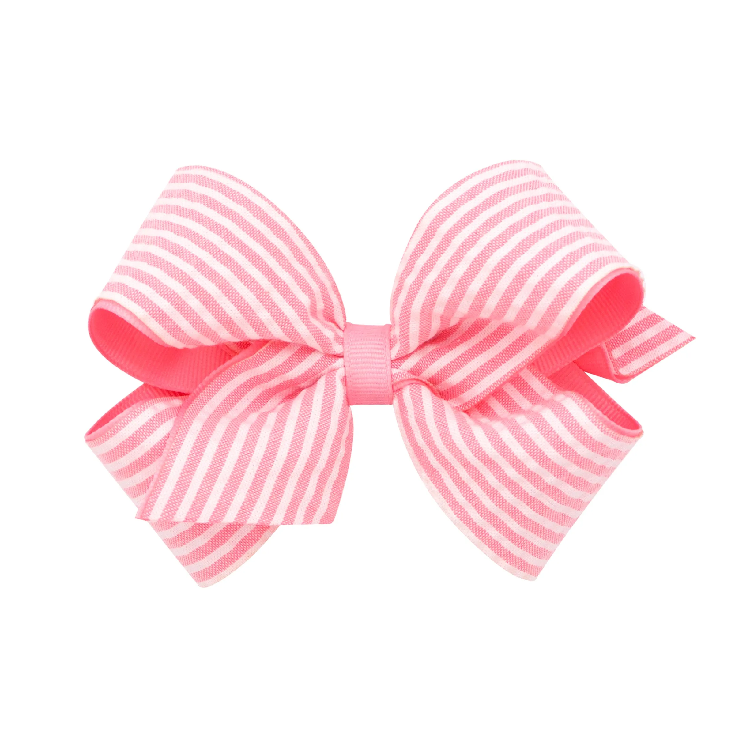 Medium Seersucker Overlay Grosgrain Hair Bow on Clippie