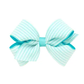 Medium Seersucker Overlay Grosgrain Hair Bow on Clippie