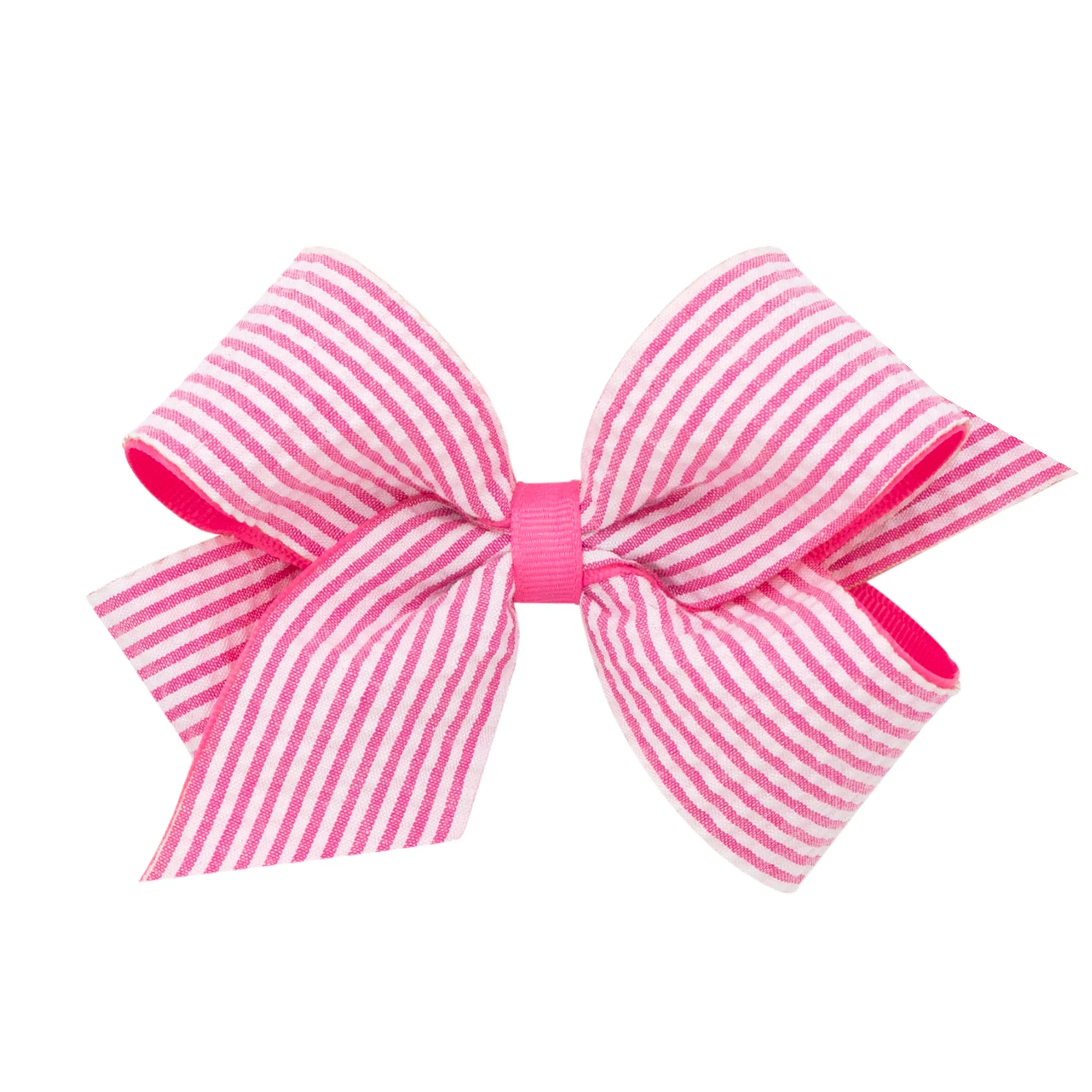 Medium Seersucker Overlay Grosgrain Hair Bow on Clippie