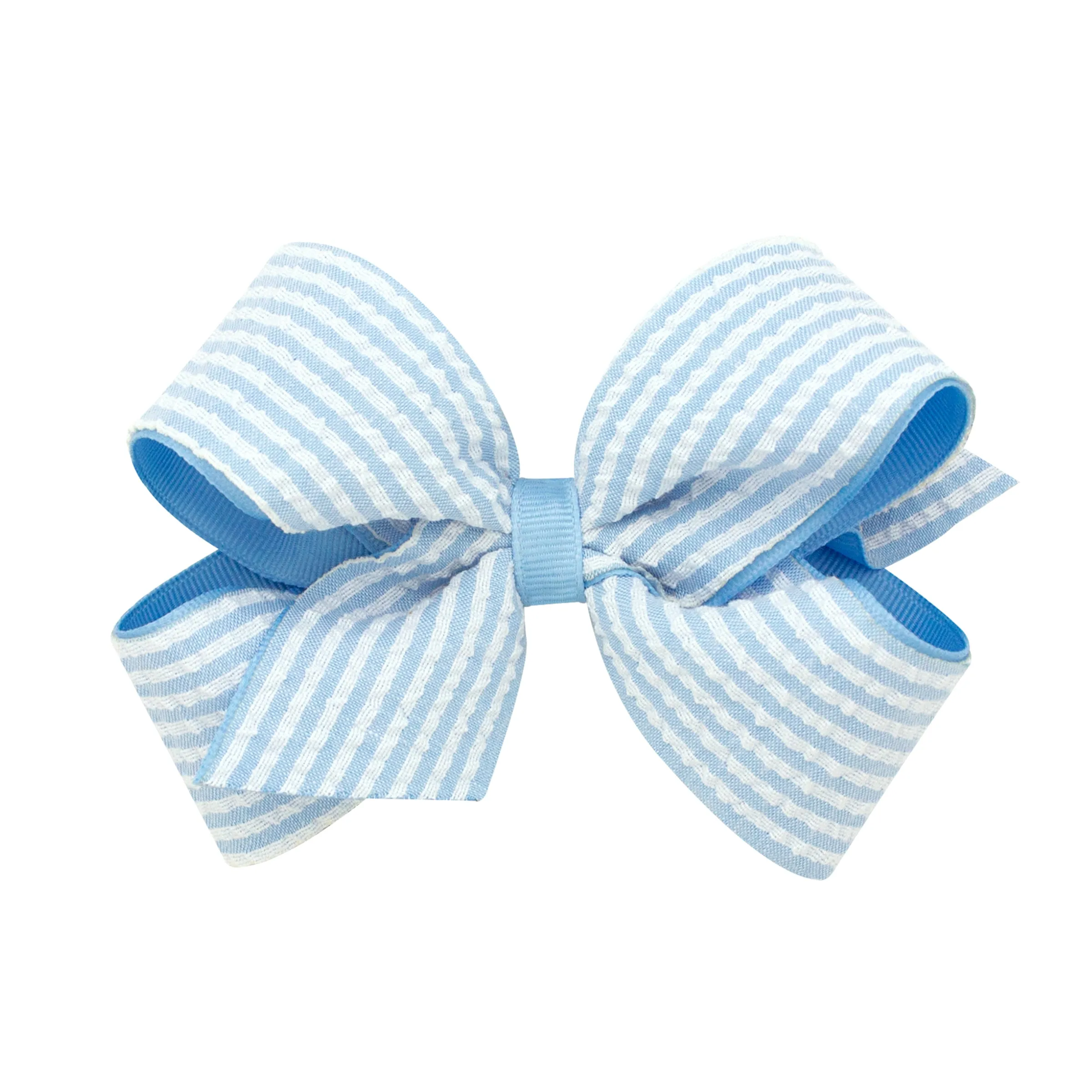 Medium Seersucker Overlay Grosgrain Hair Bow on Clippie