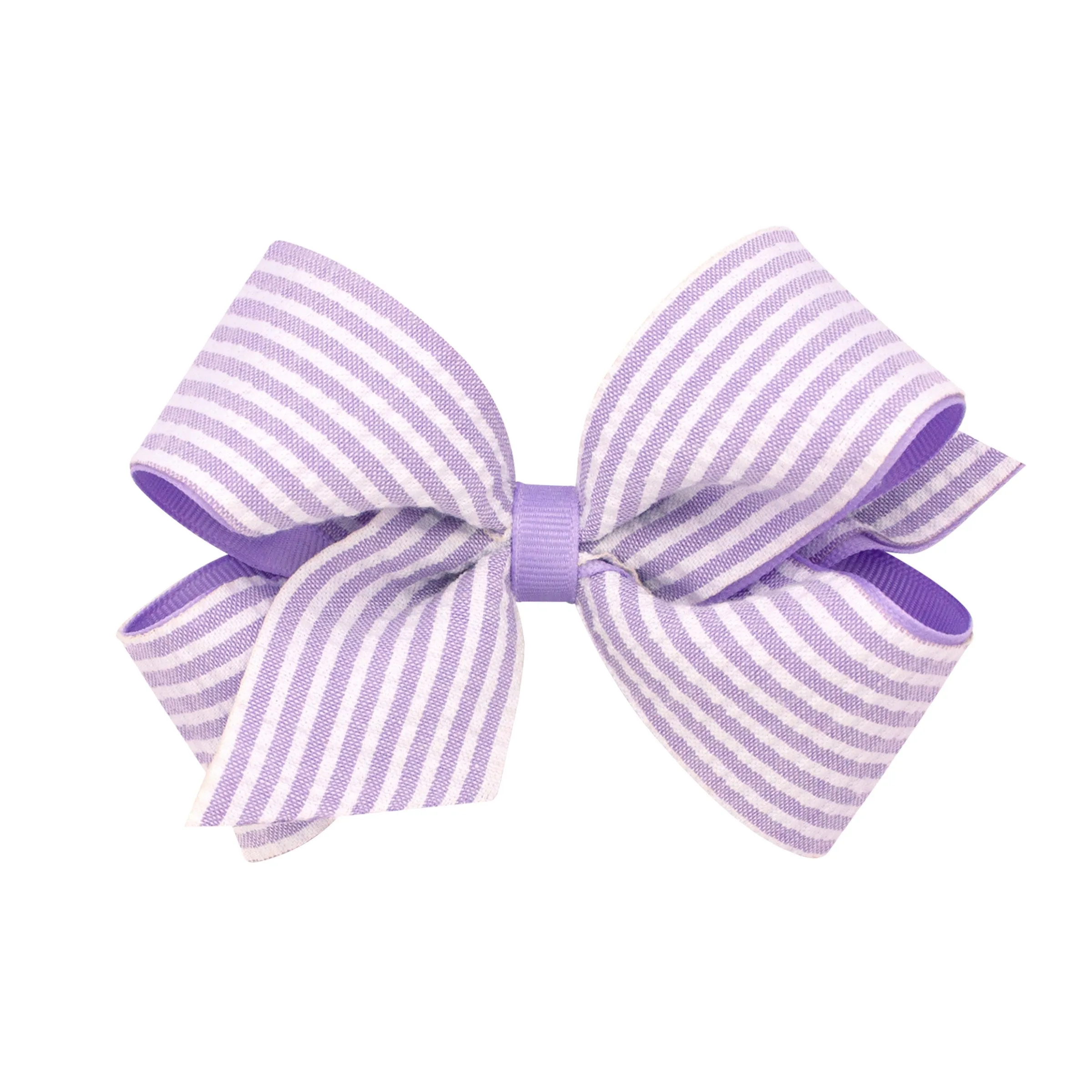 Medium Seersucker Overlay Grosgrain Hair Bow on Clippie