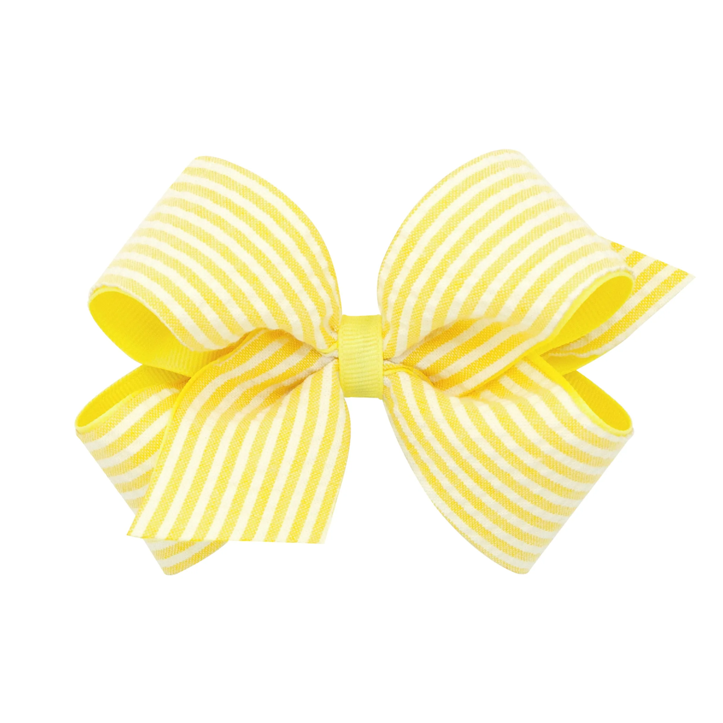 Medium Seersucker Overlay Grosgrain Hair Bow on Clippie