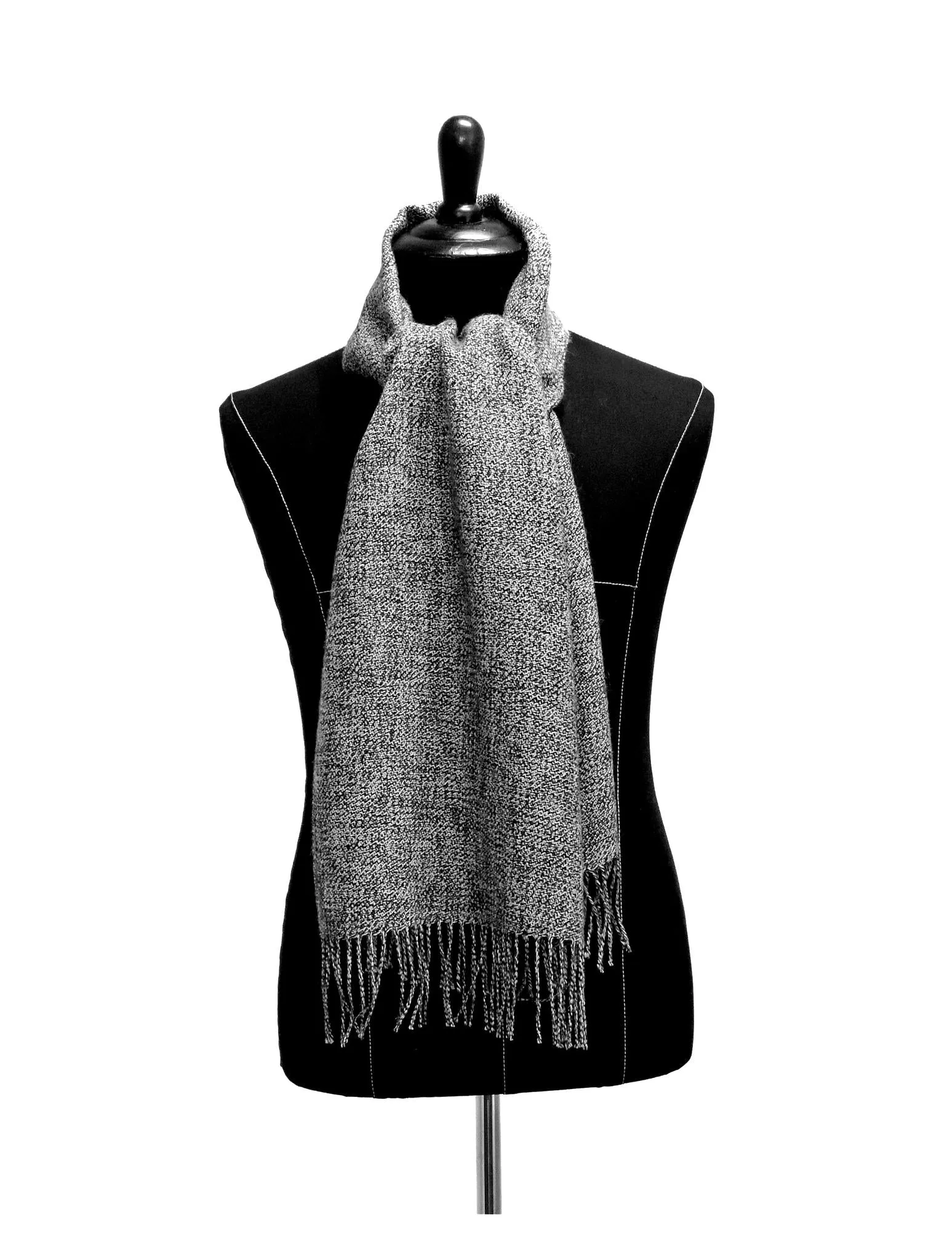 Men's 100% Baby Alpaca Woven Scarf - Black & White Melange