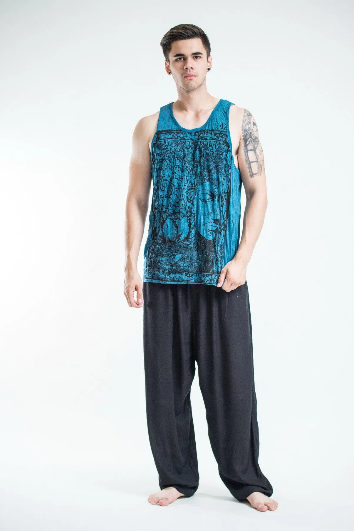 Mens Buddha Sanskrit Tank Top in Denim Blue