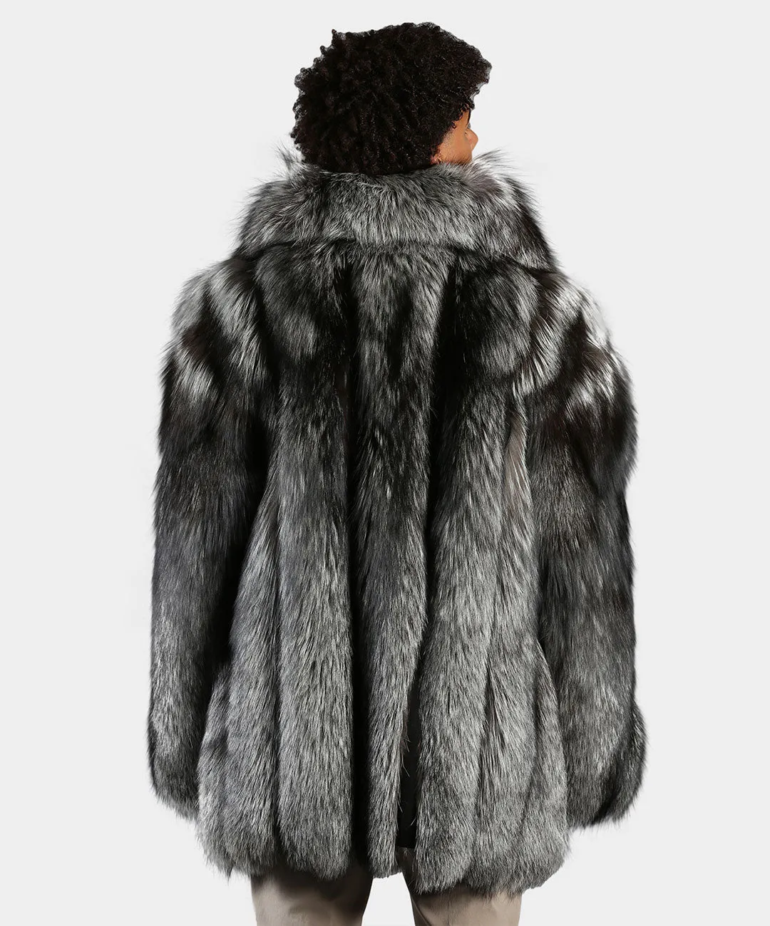 Men's Natural Silver Fox Fur 3/4 Coat