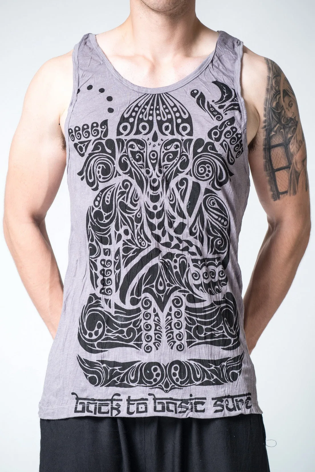 Mens Tattoo Ganesh Tank Top in Grey