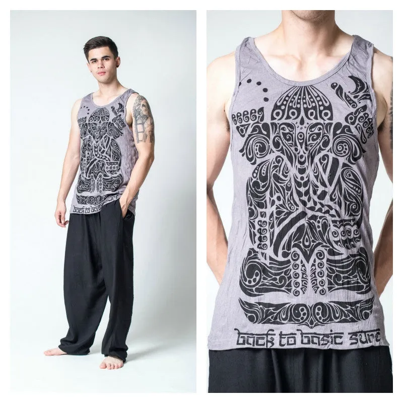 Mens Tattoo Ganesh Tank Top in Grey