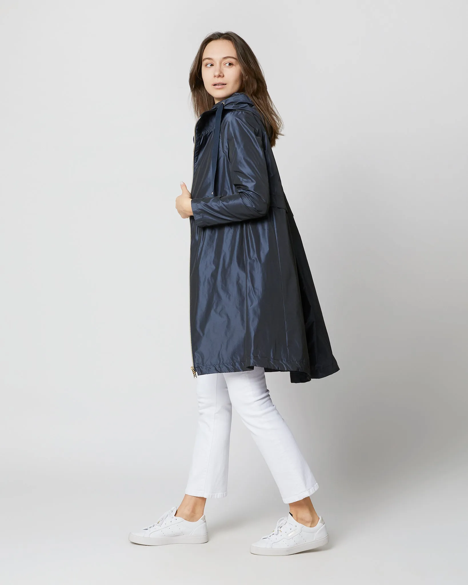 Midi Jacket with Removable Hood in New Blu