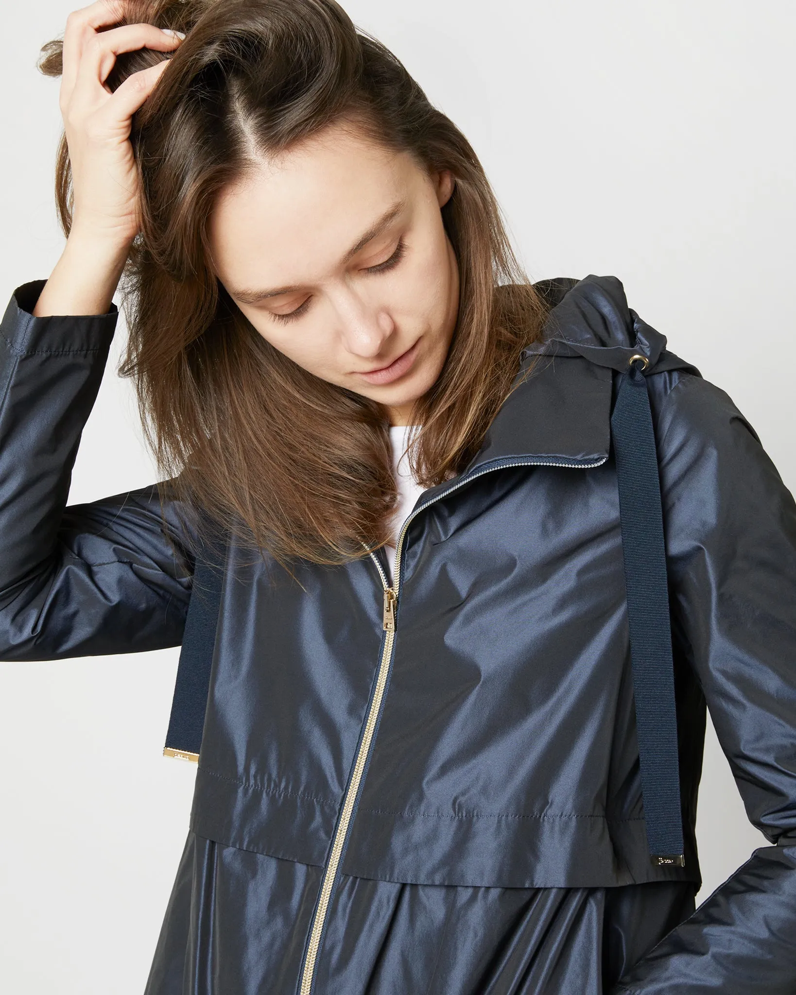 Midi Jacket with Removable Hood in New Blu