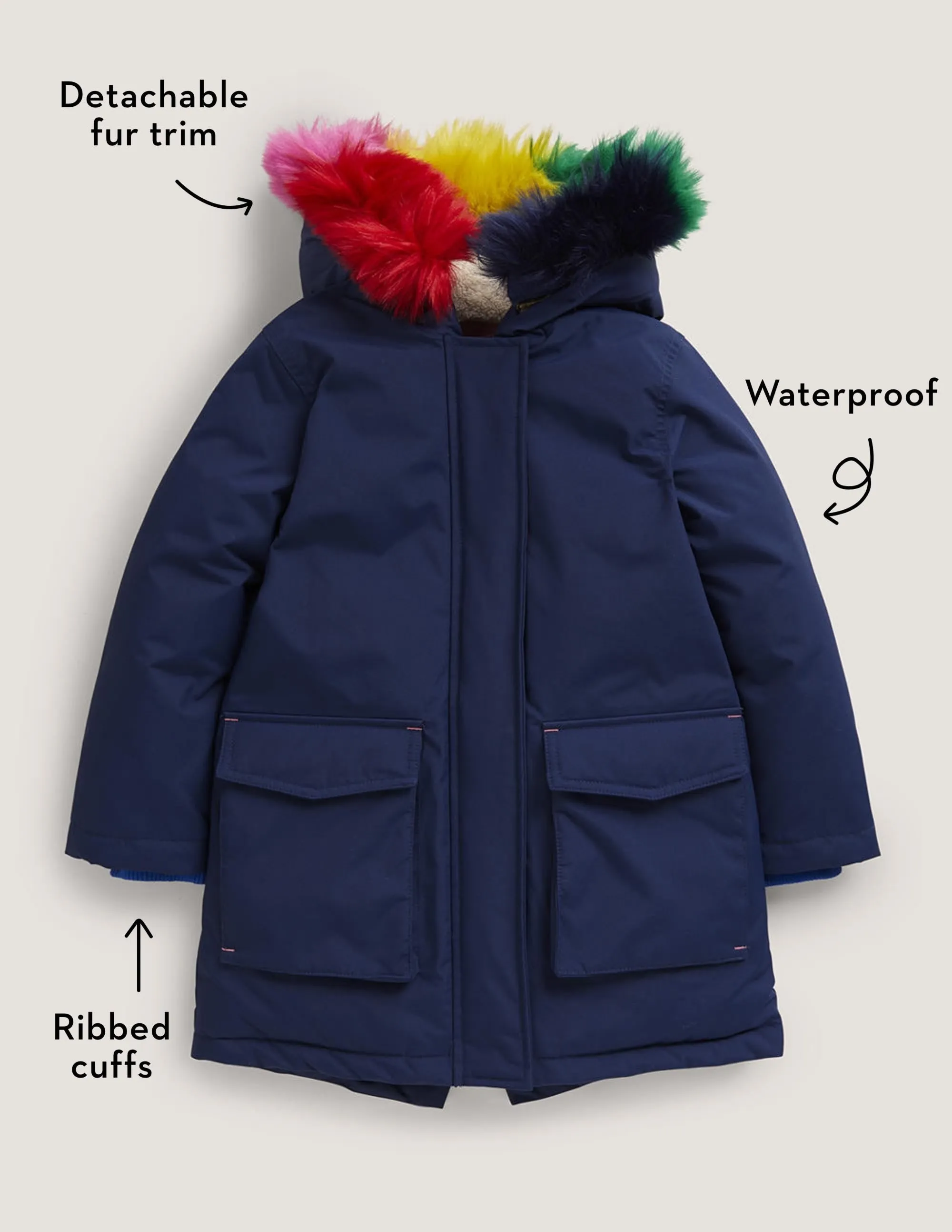 Navy Rainbow Hooded Waterproof Parka-College Navy