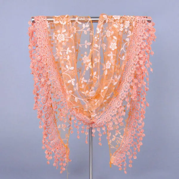 New Brand design Summer Lady Lace Scarf Tassel Sheer Metallic Women Triangle Bandage Floral scarves Shawl L10A5108