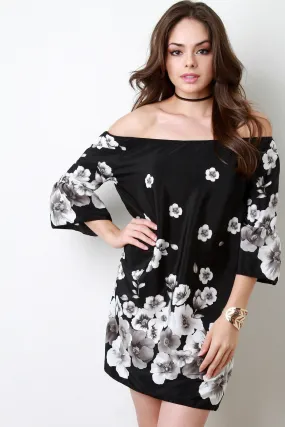 Night Flowers Off The Shoulder Shift Dress