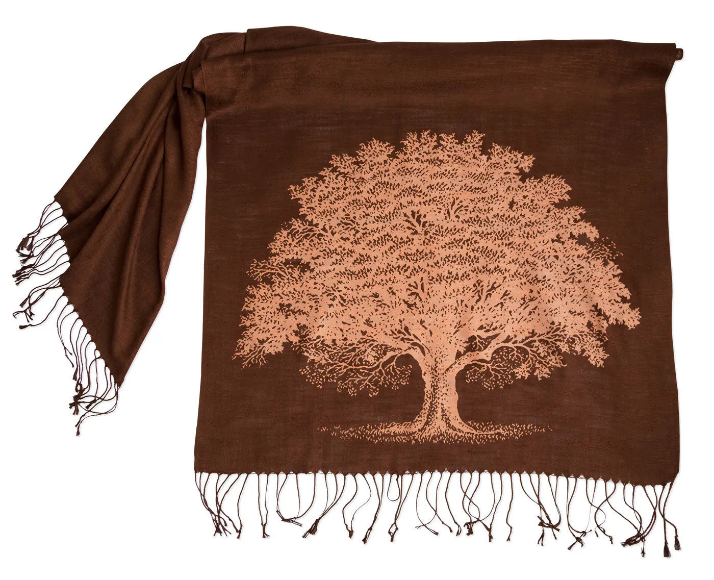 Oak Tree Scarf, Tree Silhouette Linen-Weave Pashmina